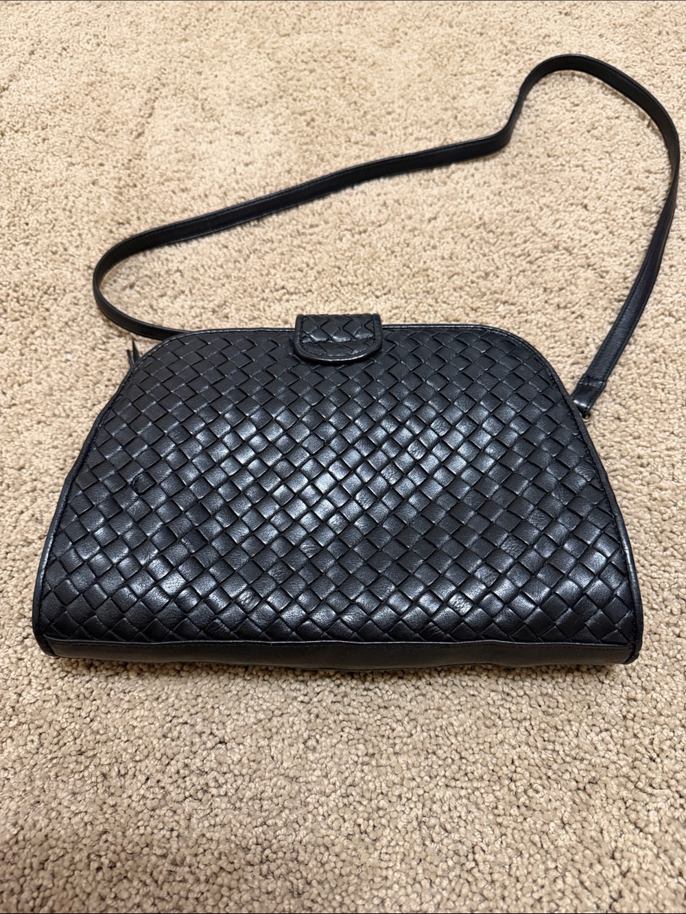 Vintage Black Unbranded Woven Leather Clutch/Shoulder/Crossbody Purse - Picture 2 of 5